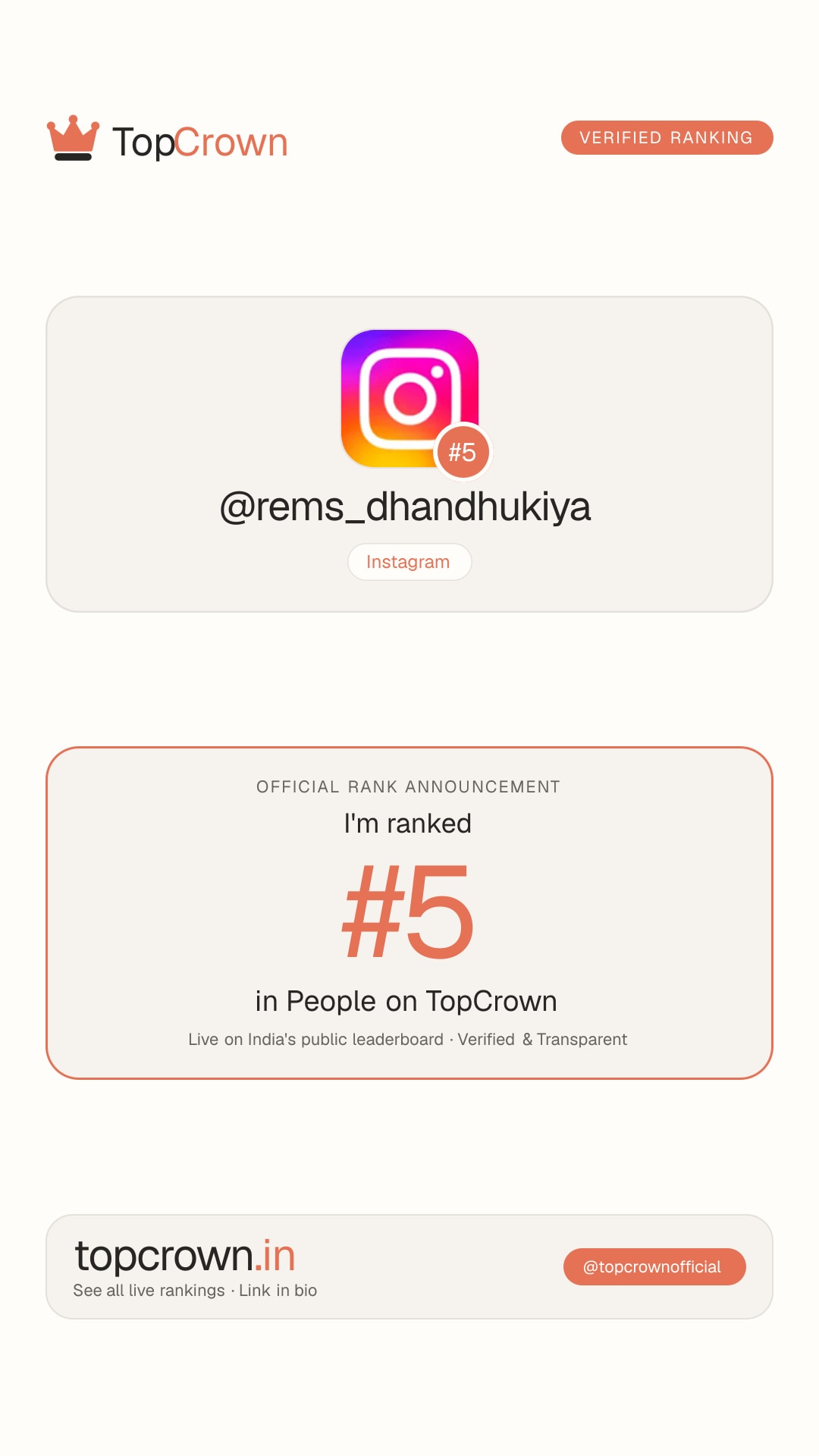 Your TopCrown rank as an Instagram story