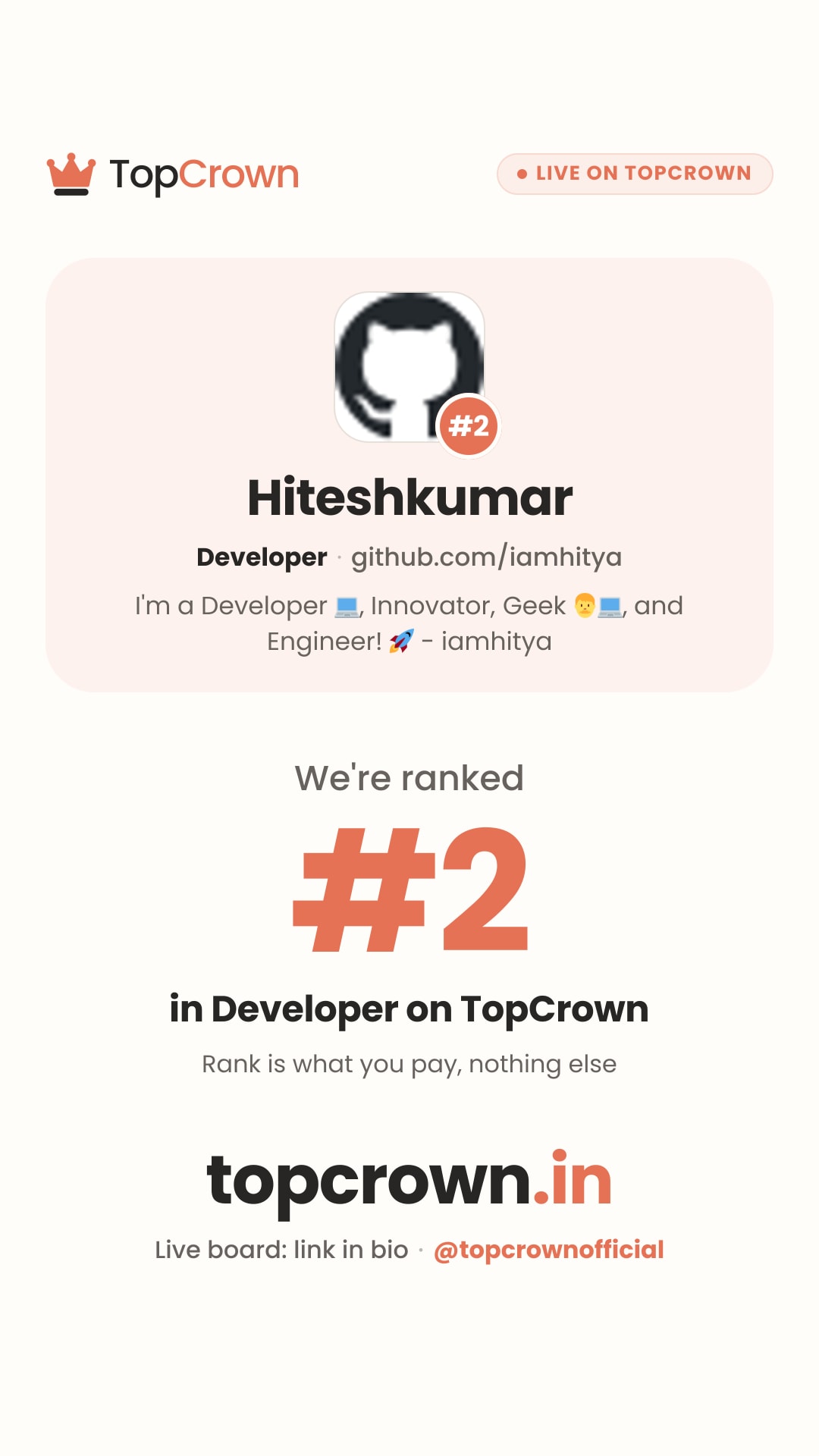 Your TopCrown rank as an Instagram story