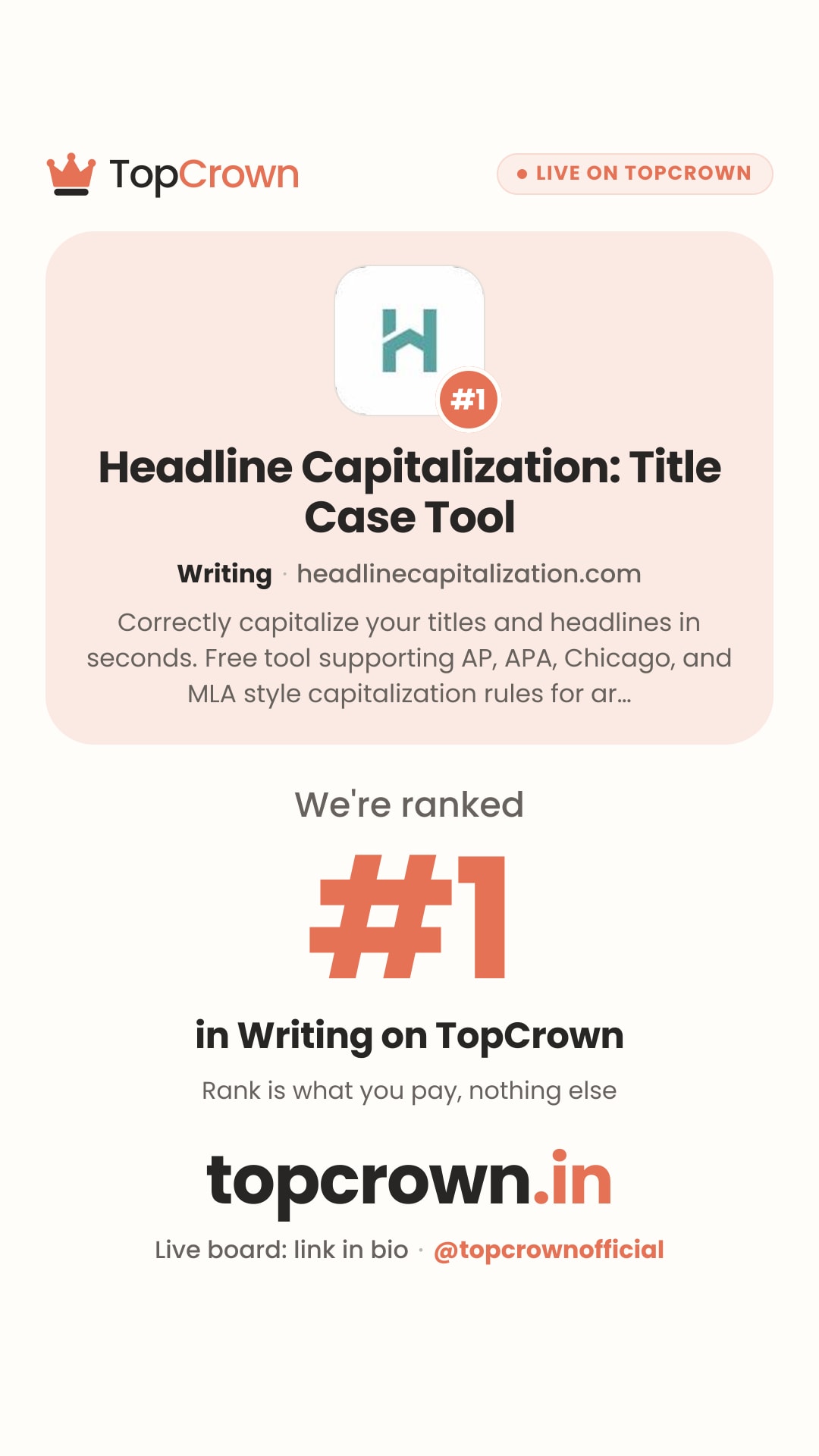 Your TopCrown rank as an Instagram story