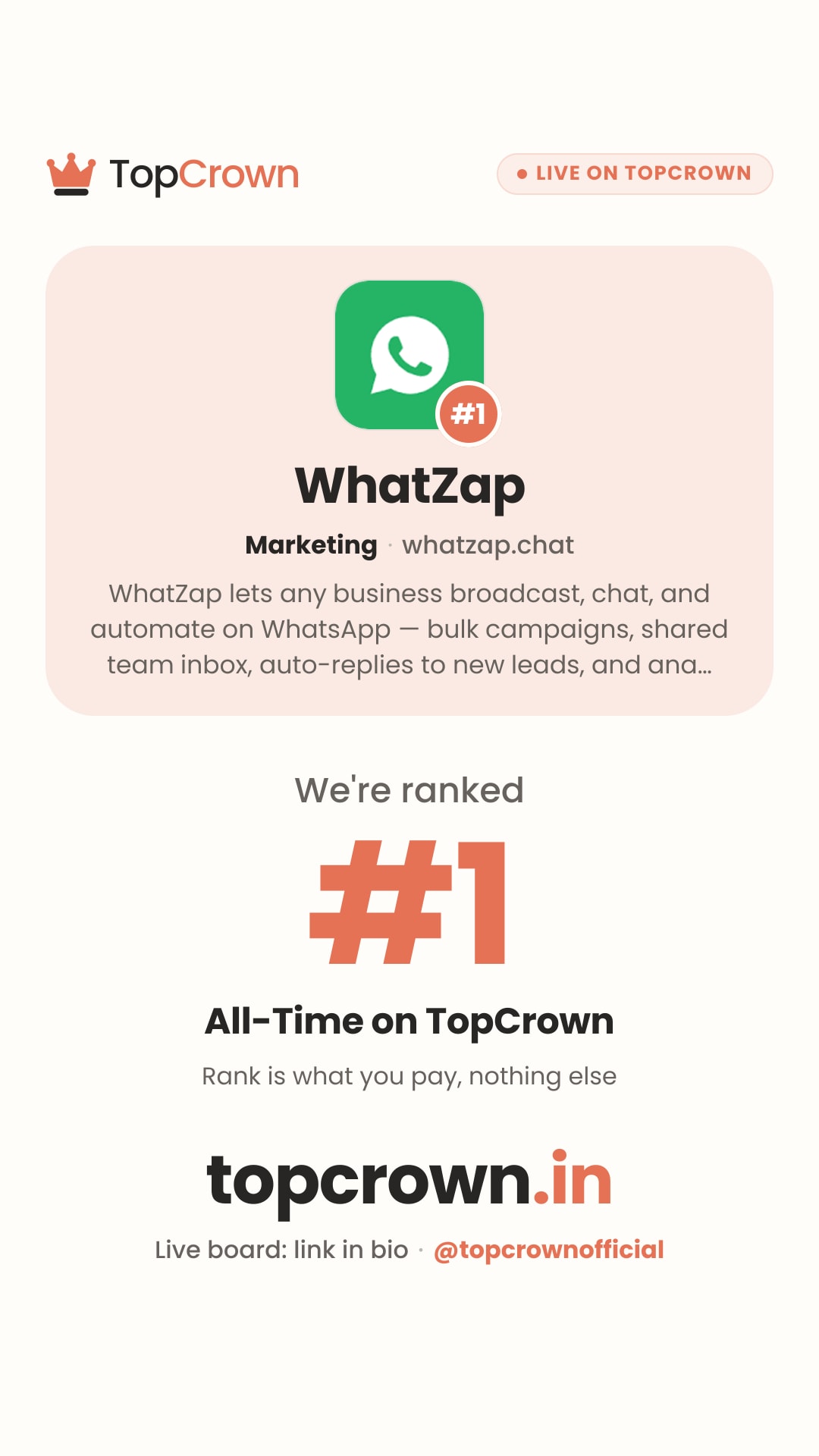 Your TopCrown rank as an Instagram story